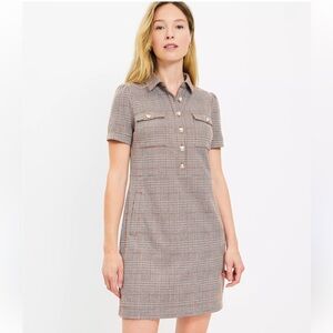 LOFT Gray Plaid Long Sleeve Dress